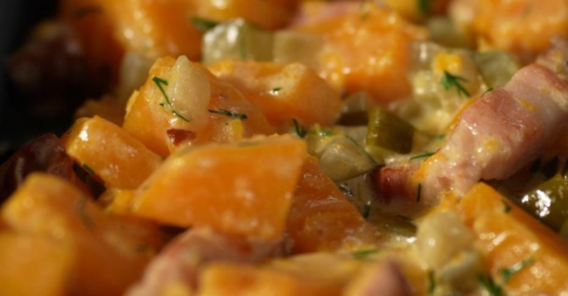Гарнир из тыквы с грудинкой